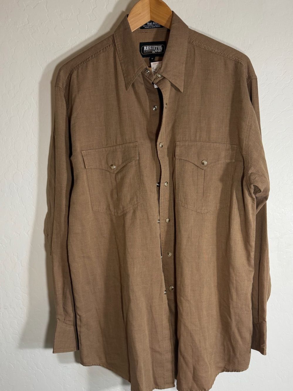 NWT Resistol Rodeo Gear Mens Medium Tan Long Sleeve Western Pearl Snap Shirt M